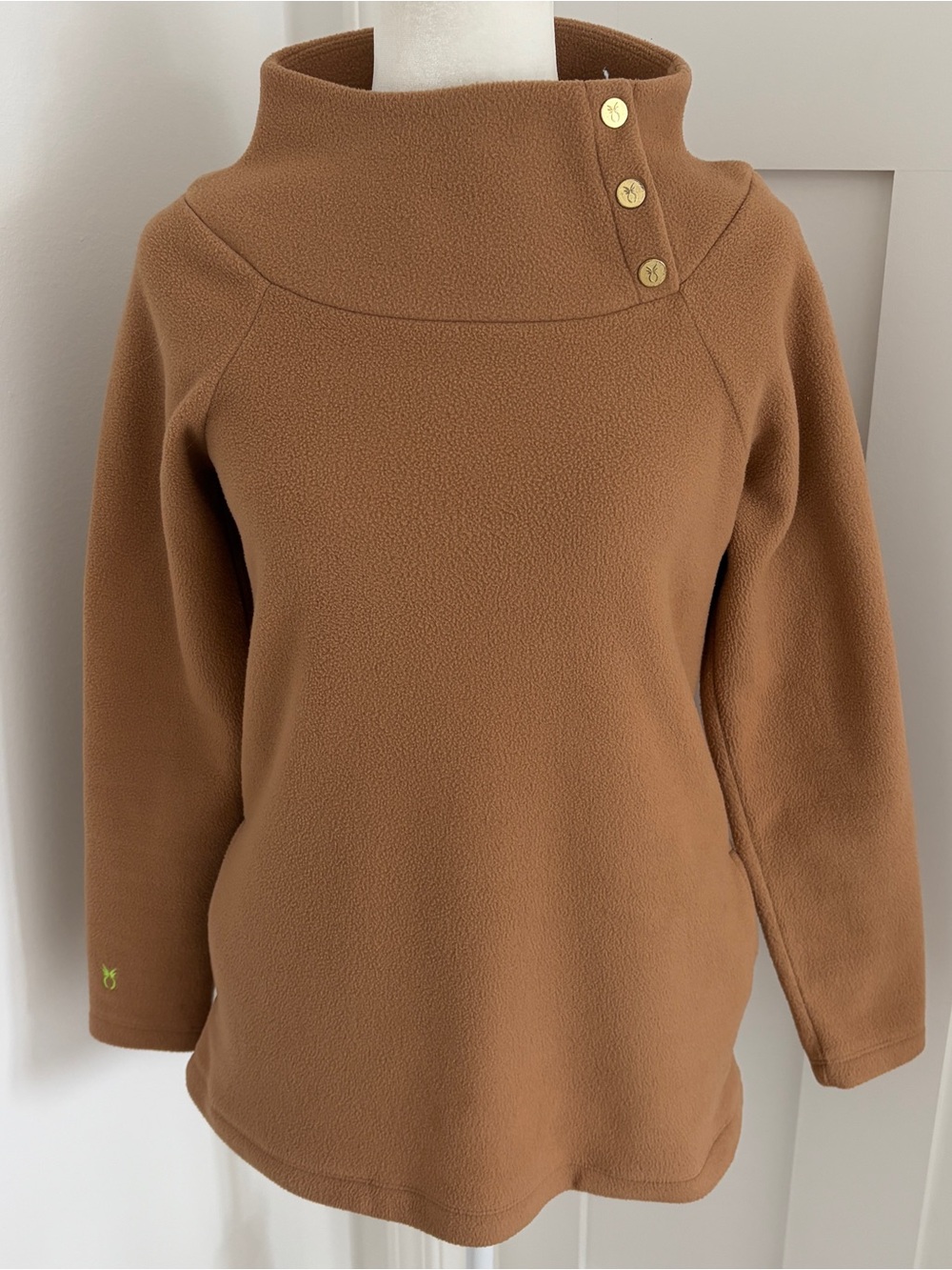 Dudley Stephens Women’s S Brown Fleece Pullover Snap Funnel Neck Tunic Top*Q22